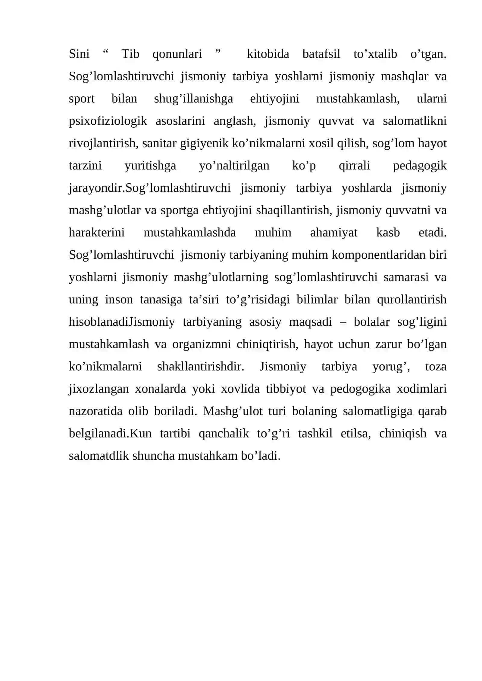 O`rta va mo'ysafid уoshda jismoniy tarbiya mashg`ulotlarini gigiena tomonidan ta’minlash rejasini ishlab chiqish 4