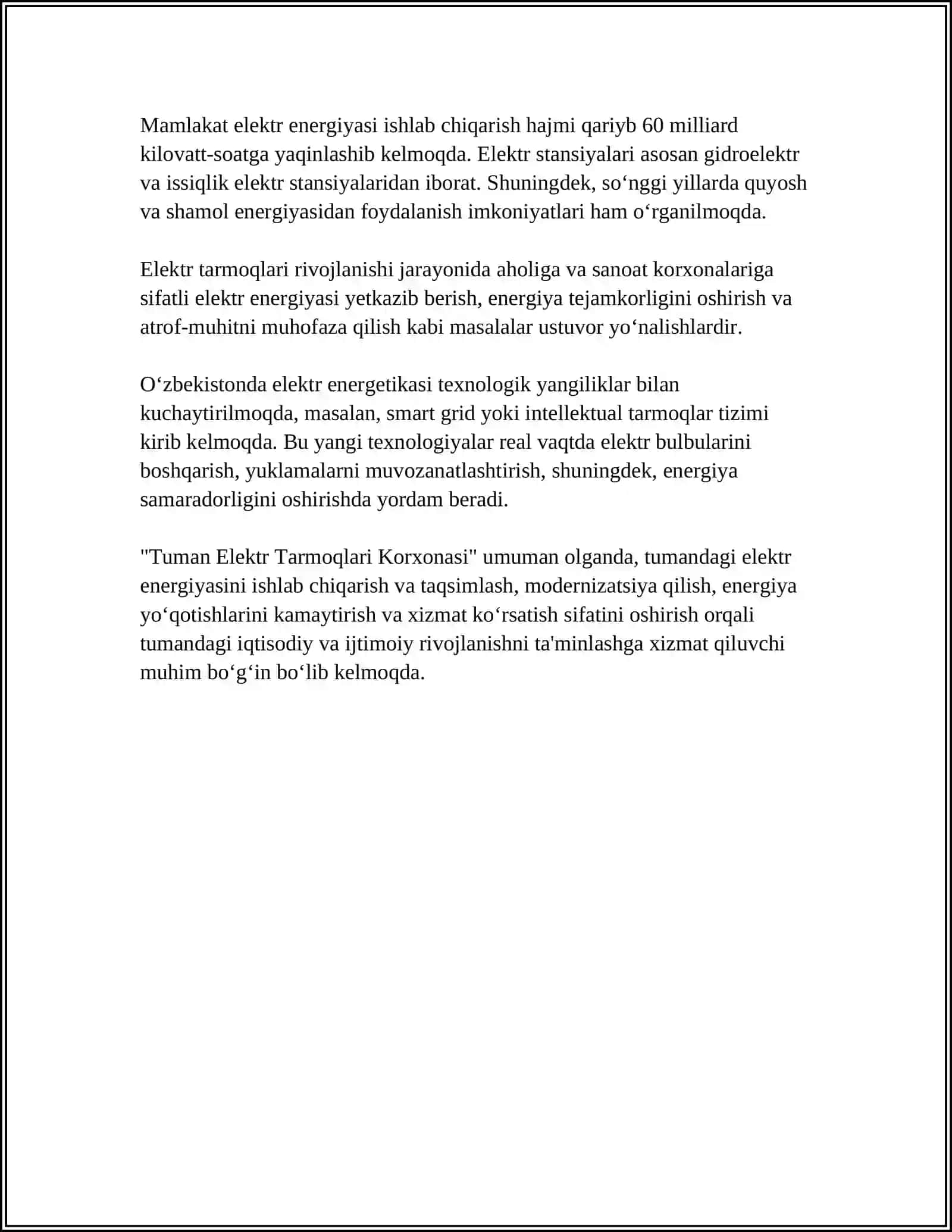 TUMAN ELEKTR TARMOQLARI KORXONASI HAQIDA 4