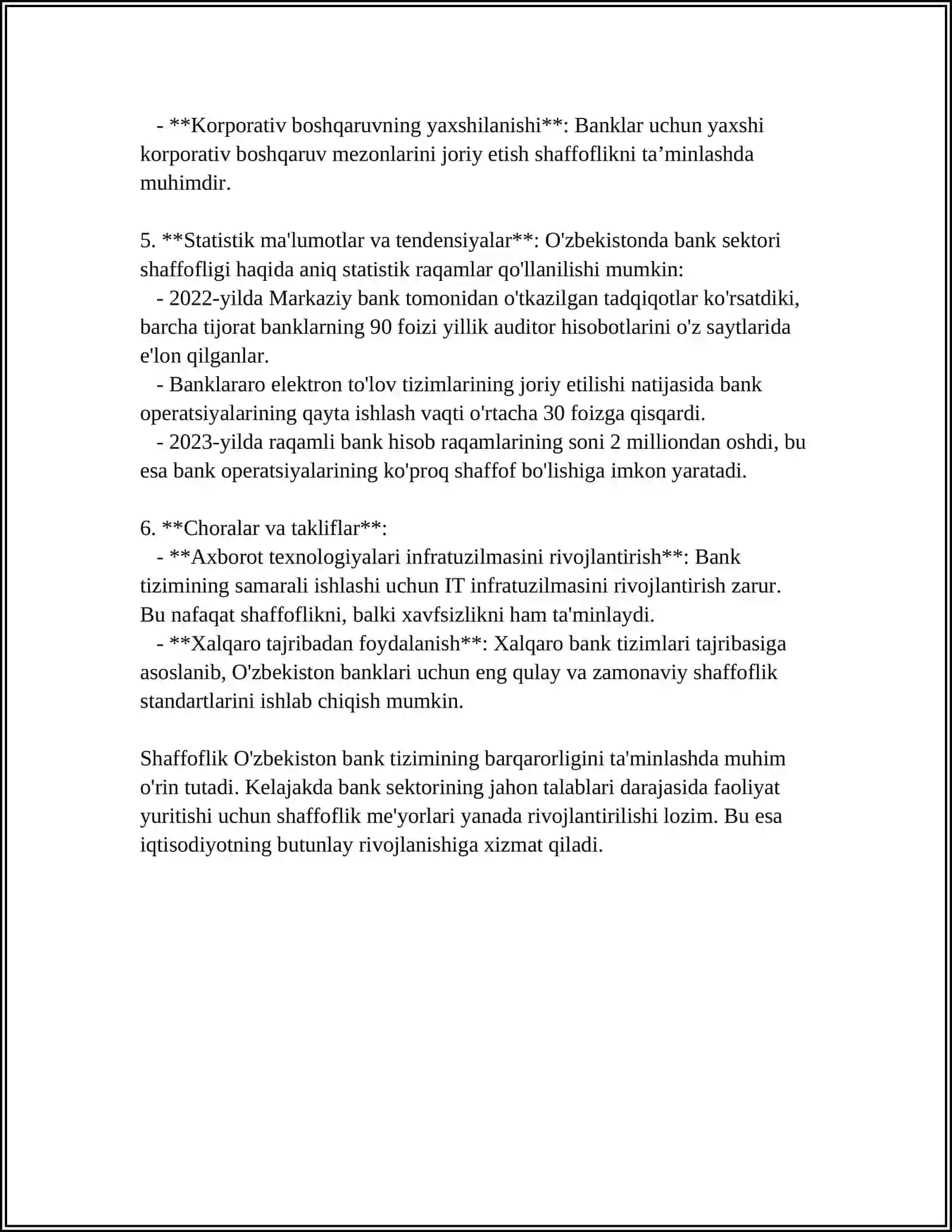 IPAK YO'LI BANKINING MAHALLIY AKSIYADORLIK JAMIYATLAR FAOLIYATINING SHAFFOFLIGI DARAJASINI BAXOLASH 4