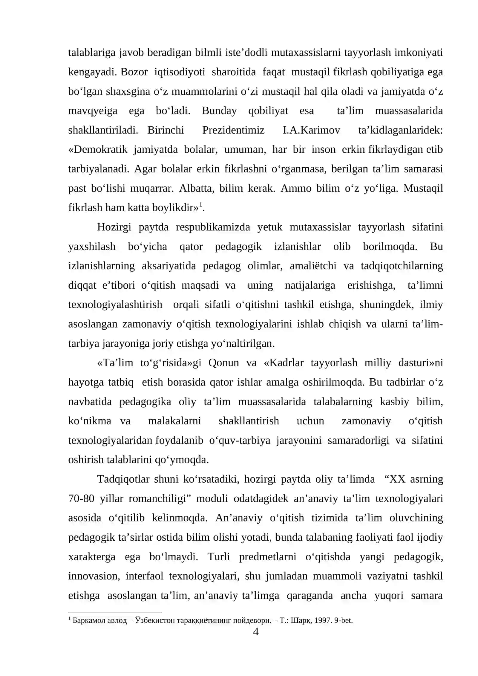 “XX asrning 70-80-yillar romanchiligi” modulini o‘qitishda muammoli ta’lim texnologiyalaridan foydalanish 4