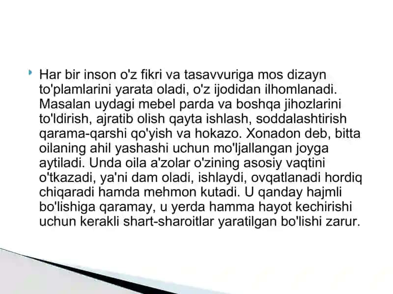 Texnologiya fanidan mehmonxona dizayni mavzusida loyiha ishi 4