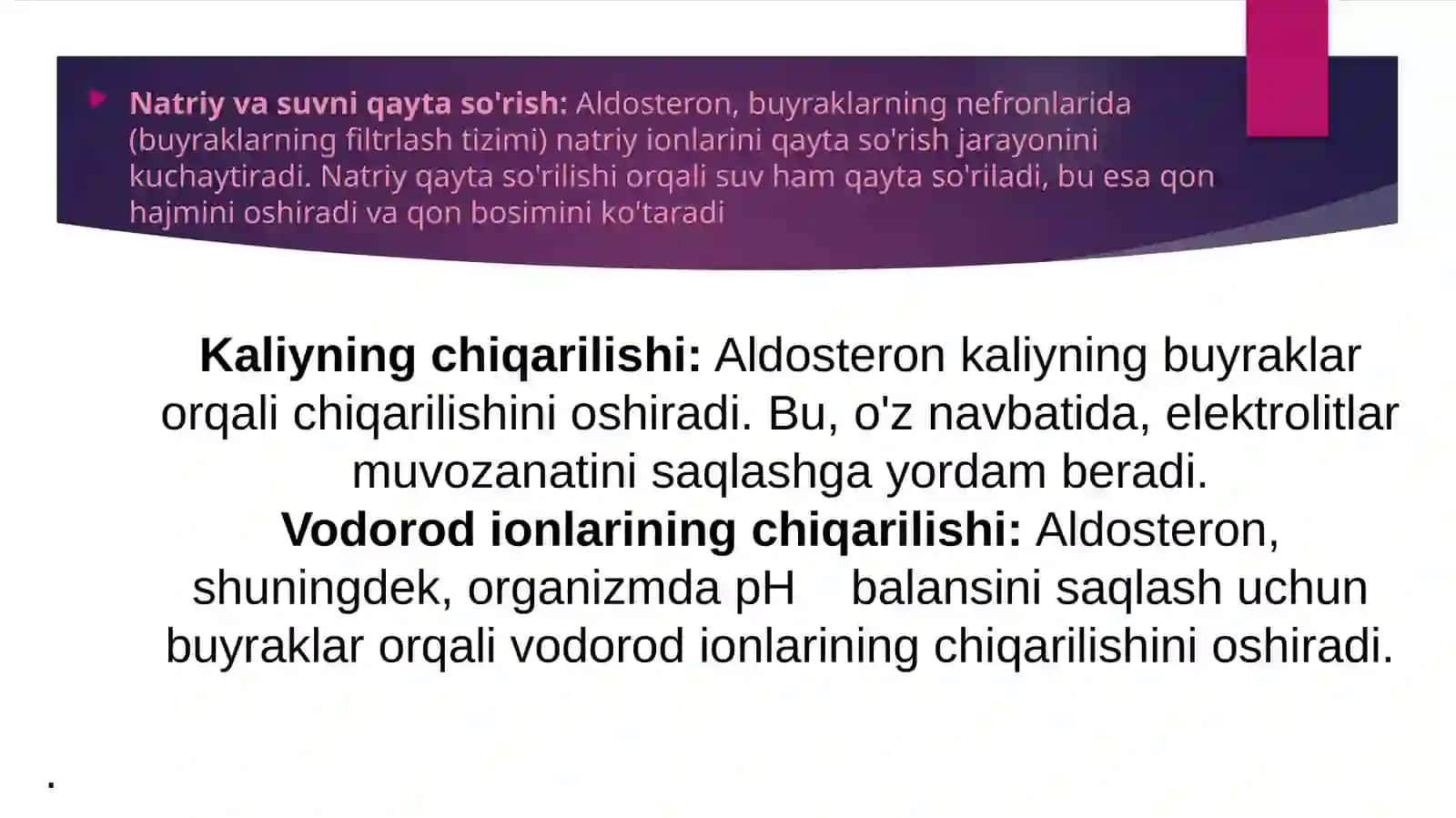 Buyrakning gomeostatik va sekretor funktsiyalari 4