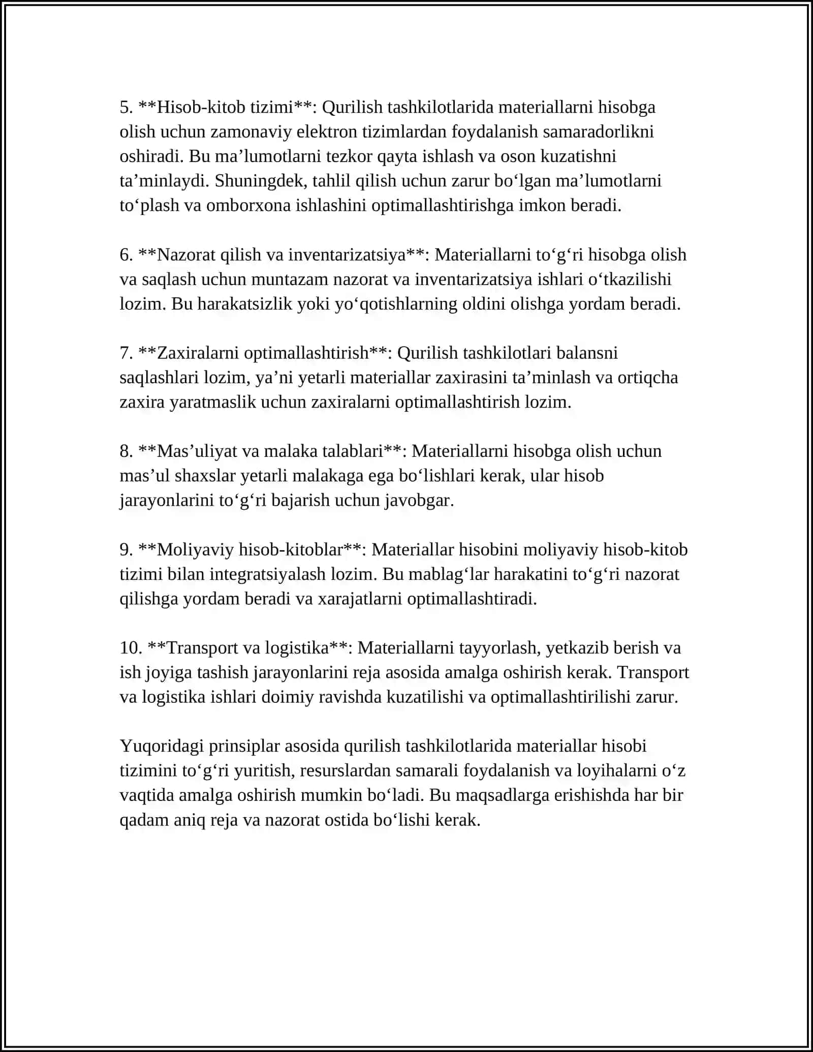 Qurilish tashkilotlarida materiallarni hisobga olish prinsiplari 4