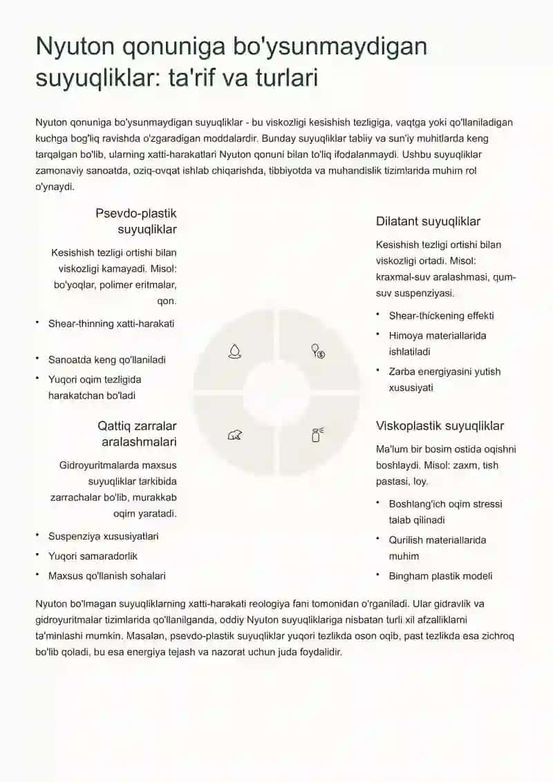 Ideal suyuqlik modeli va Nyuton qonuniga bo'ysunmaydigan suyuqliklar 4