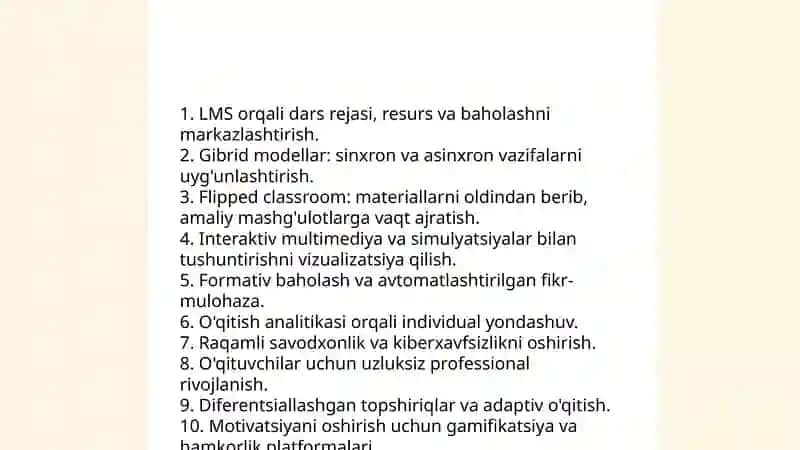 Ta'lim-tarbiya jarayonlarini tashkil etishda AKVni integratsiyalash usullari 4