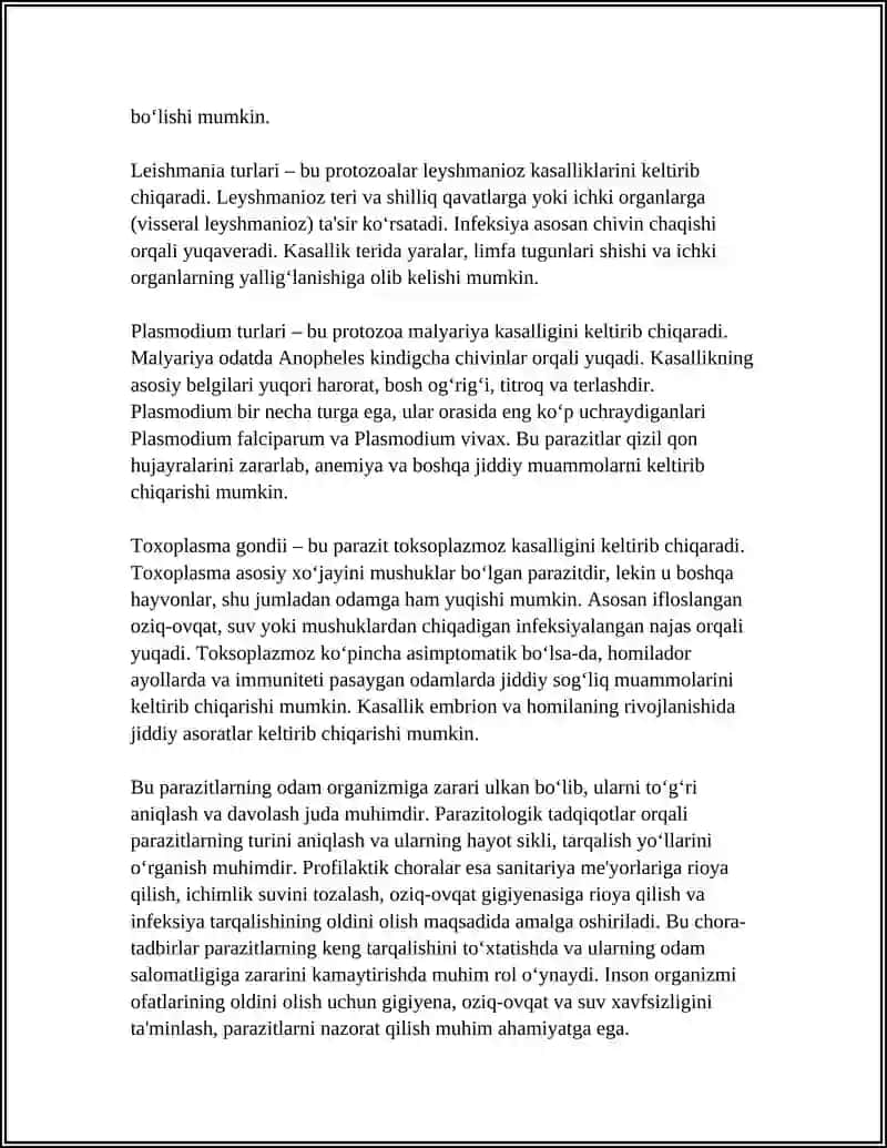 ODAMDA PARAZITLIK QILIUVCHI SODDA HAYVONLAR 4