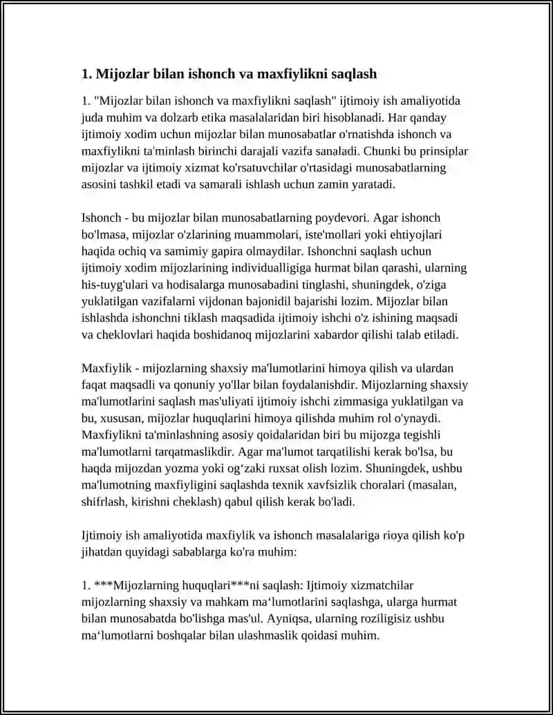 TURLI MIJOZ VA GURUHLAR BILAN IJTIMOIY ISH OLIB BORISH AMALIYOTI ETIK MASALALARI 4