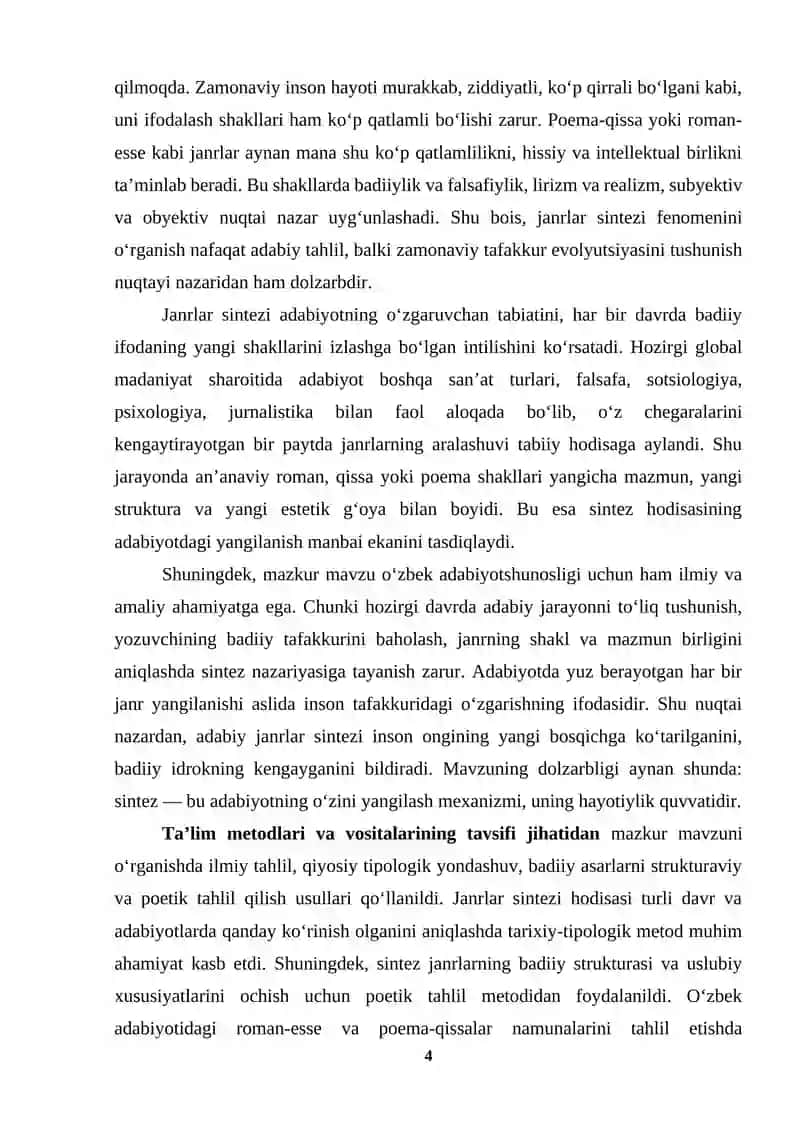 Adabiy janrlarning sintezi (roman-esse, poema-qissa va boshqalar) 4