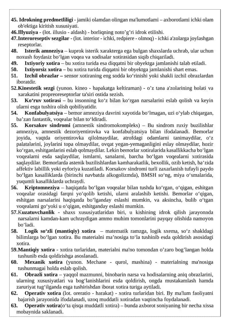 Umumiy psixologiya (kognitiv jarayonlar) fanidan glossariy 4