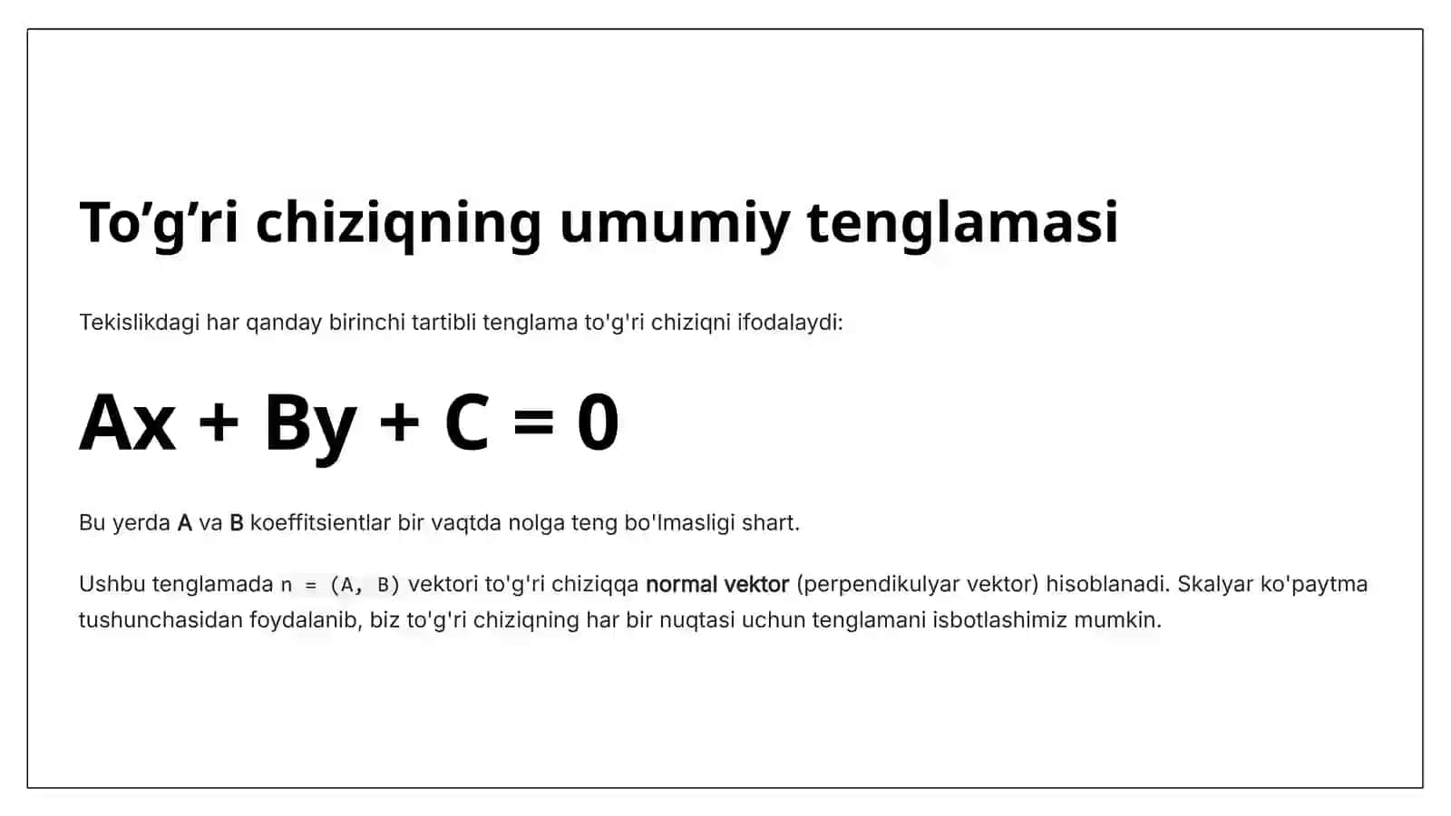 To’g’ri chiziq va uning tekislikdagi tenglamalari 4