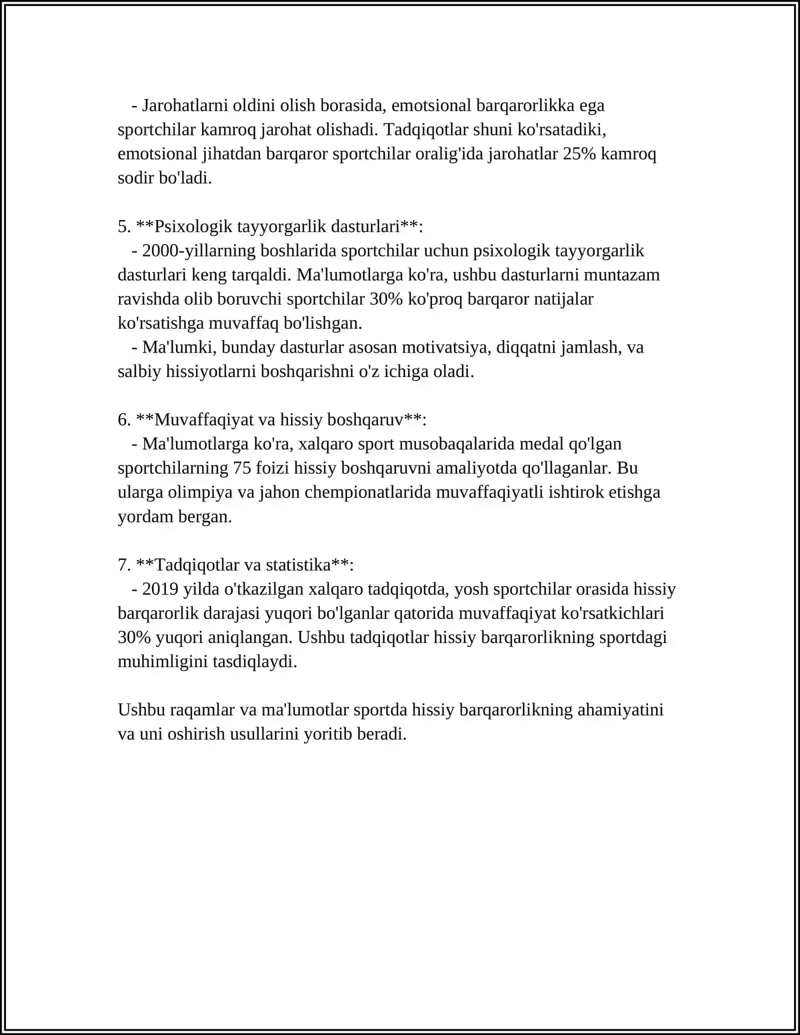 SPORTCHINING HISSIY-EMOTSIONAL JIHATLARI VA ULARNING SPORT FAOLIYATI HAQIDA 4