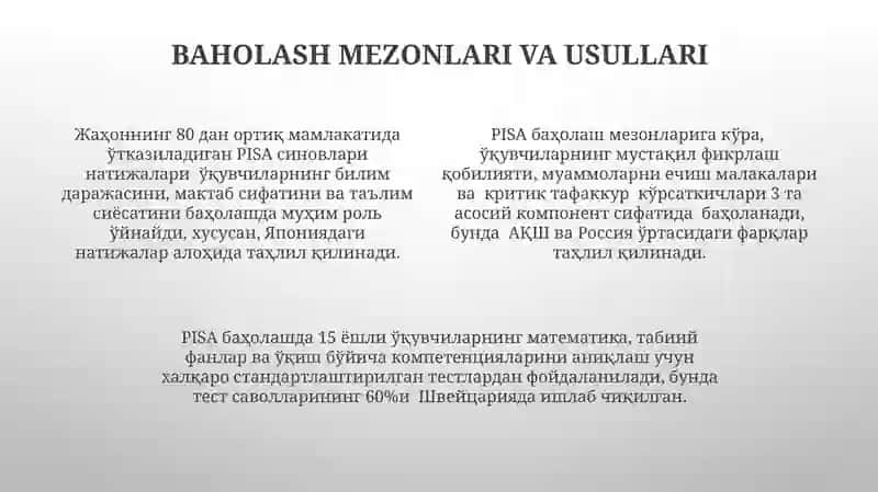 PISA-o'quvchilarni ta'limiy yutuqlarini baholash xalqaro dasturi 4