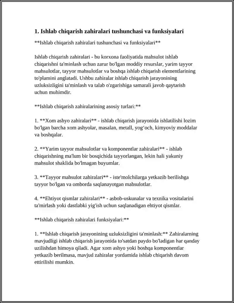 ISHLAB CHIQARISH ZAHIRALARI HISOBINING VAZIFALARI,ULARNI TURKUMLASH VA BAHOLASH 4