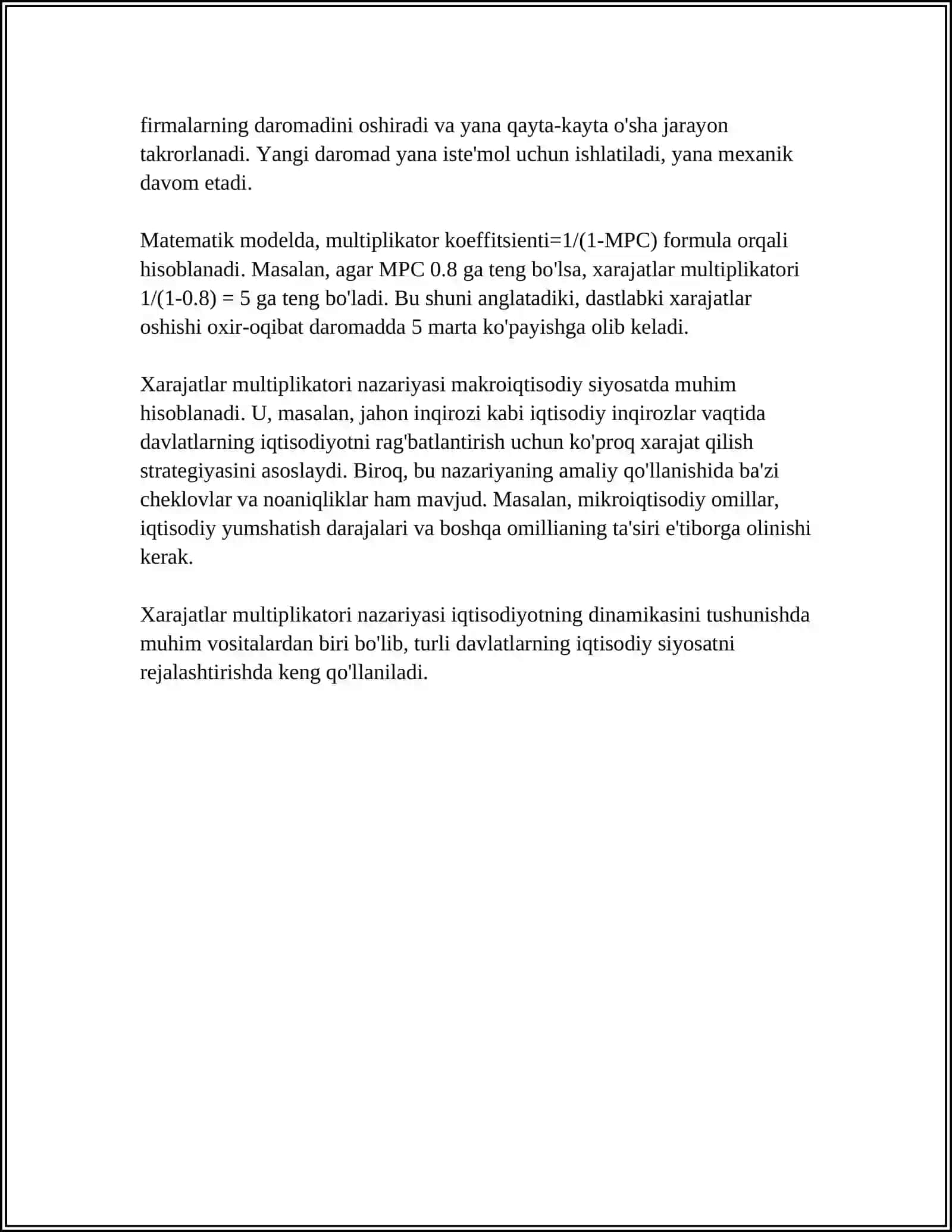 O'ZBEKISTON IQTISODIYOTI UCHUN XARAJATLAR VA SOLIQ MULTIPLIKATORLAR 4