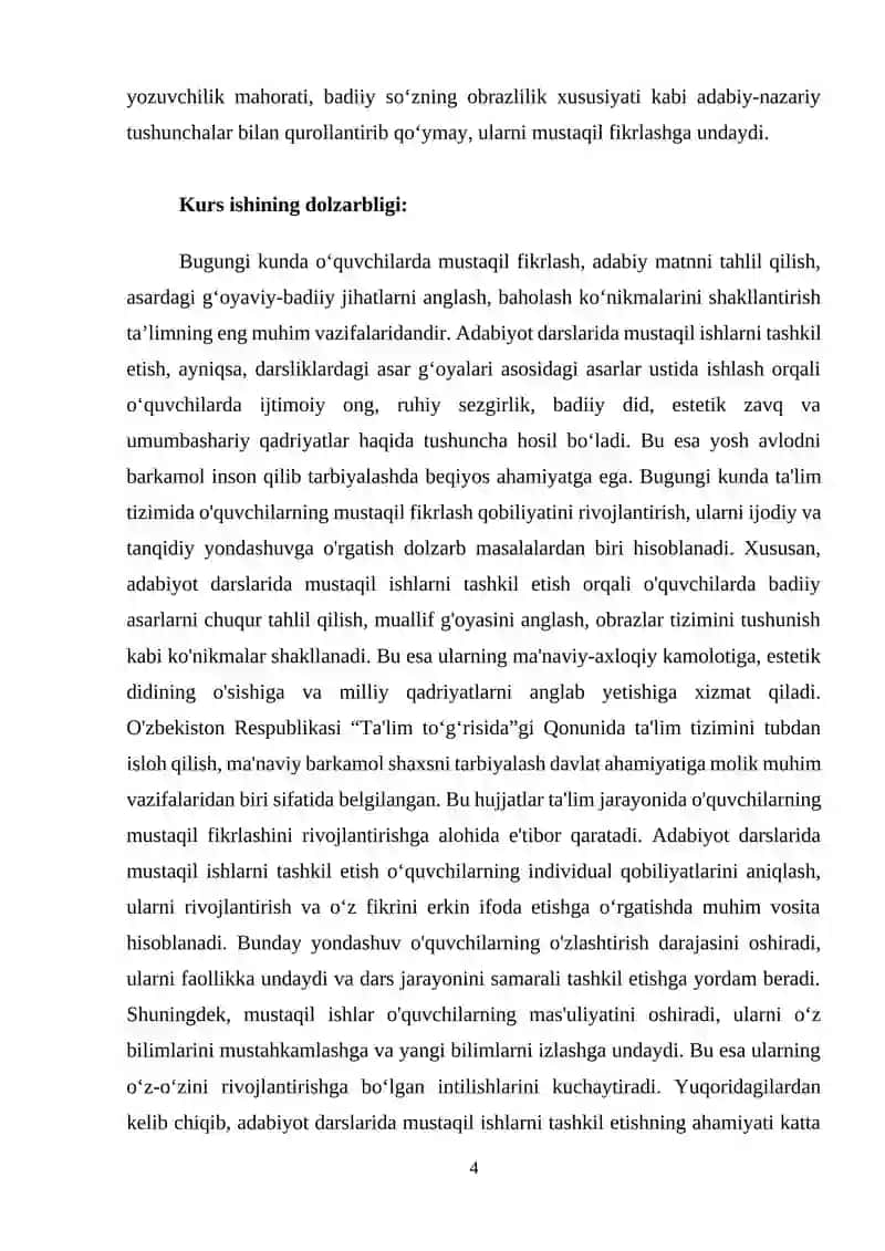 "O'zbek adabiyotini o'qitish metodikasi" 4