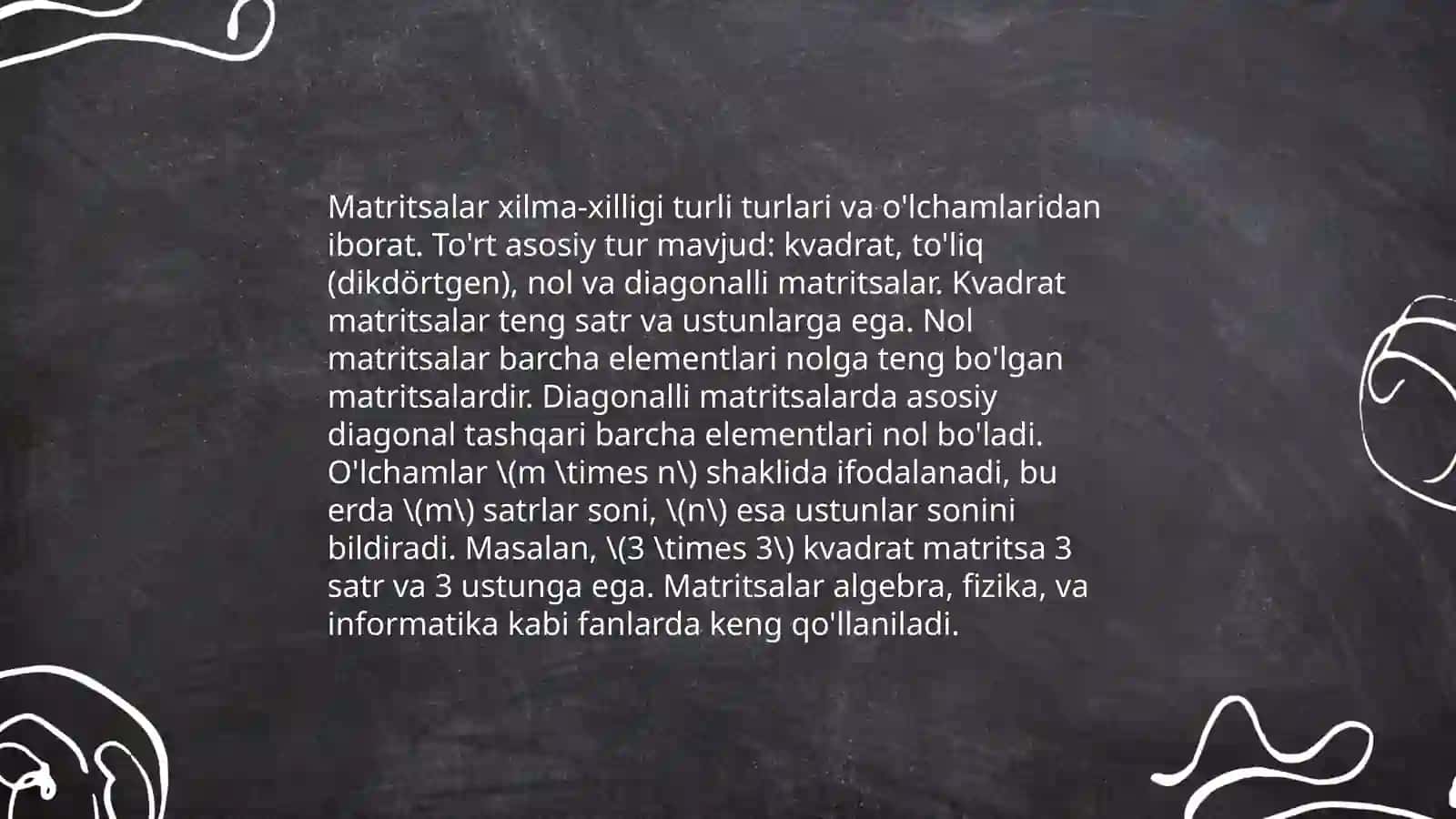 Matritsalar va ular ustida amallar. Maxsus kòrinishdagi matritsalar 4
