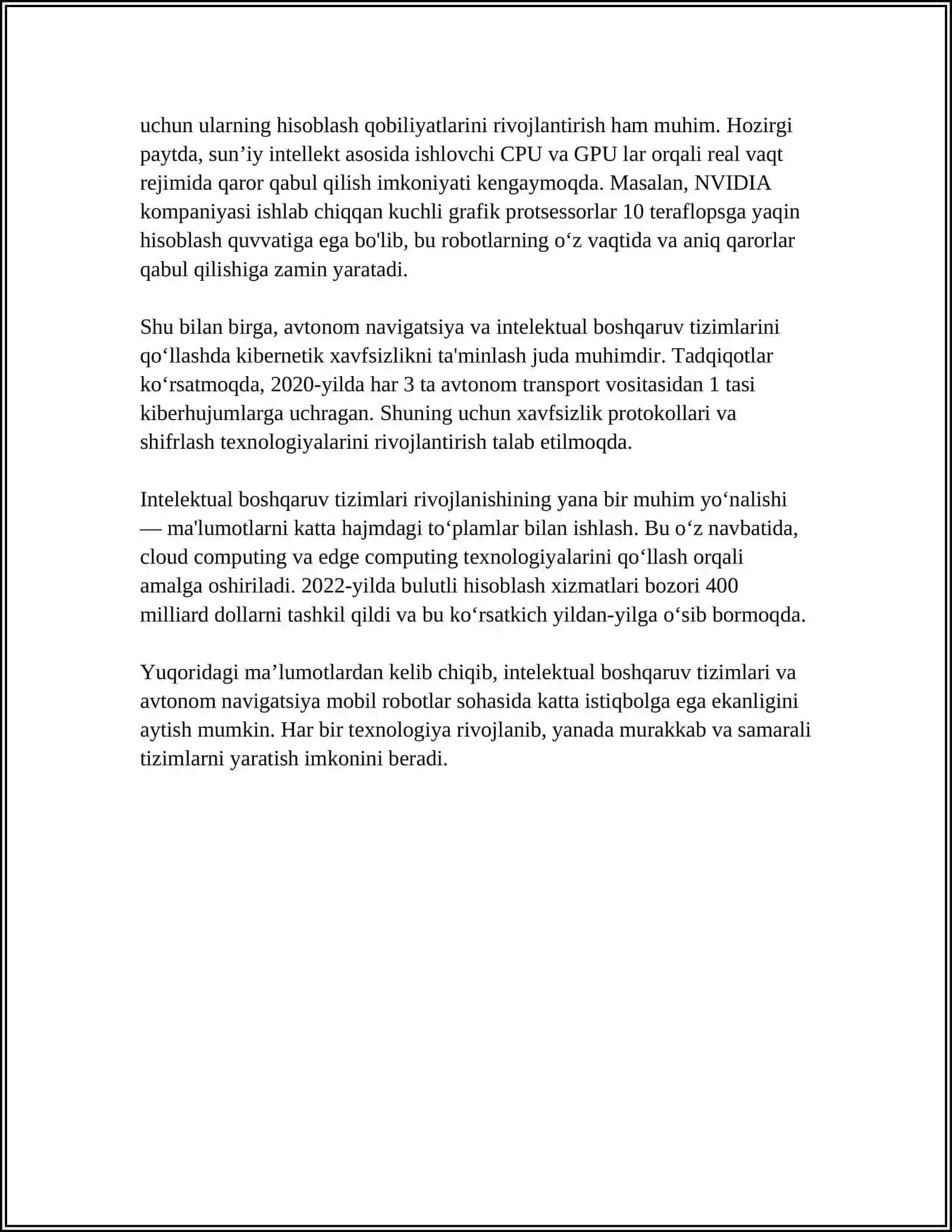 INTELEKTUAL BOSHQARUV TIZIMLARINI MOBIL ROBOTLARDA AVTONOM NAVIGATSIYAGA QOʻLLASH ISTIQVORLARI 4