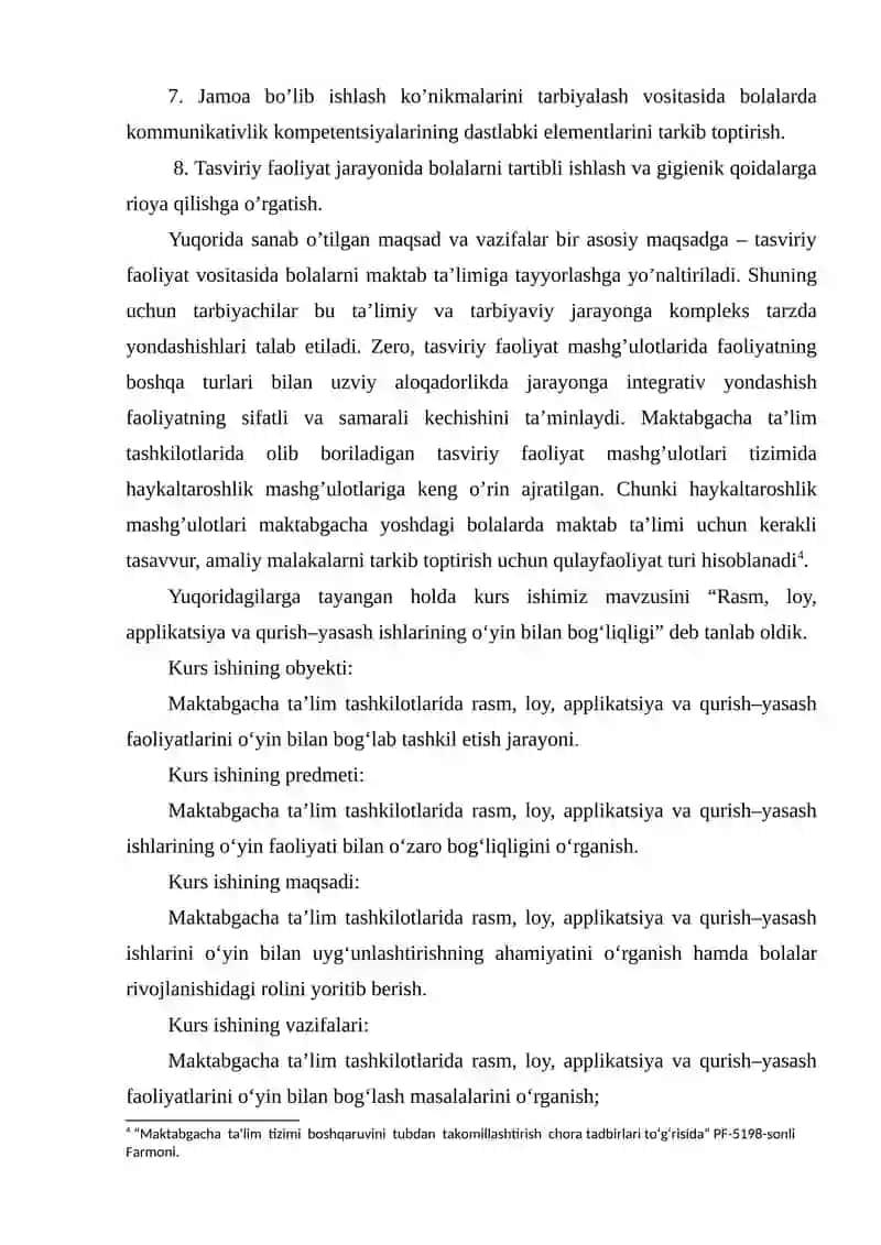Rasm, loy, applikatsiya va qurish – yasash ishlarining o‘yin bilan bog‘liqligi 4