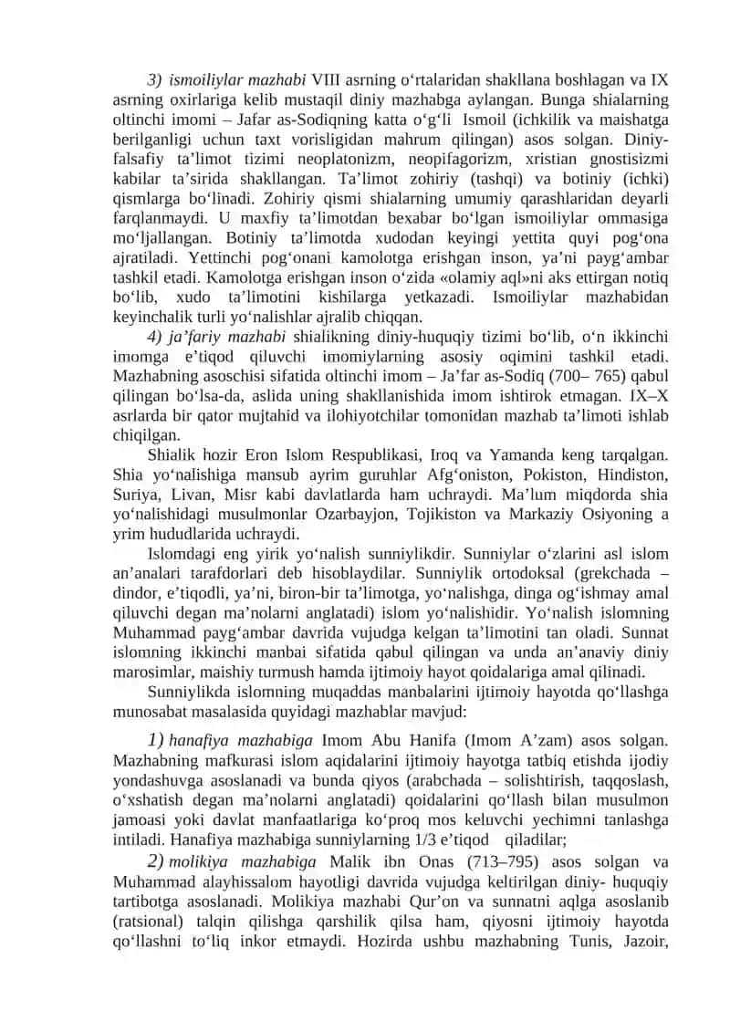 ISLOM DINING YO‘NALISHLARI, OQIMLARI VA DINIY HUQUQIY MAKTABLARI 4