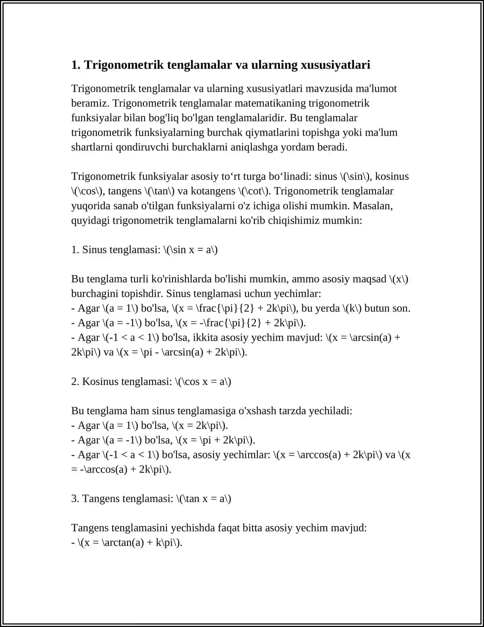 BAʼZI TRIGONOMETRIK TENGLAMALARNI YECHISH USULLARI 4