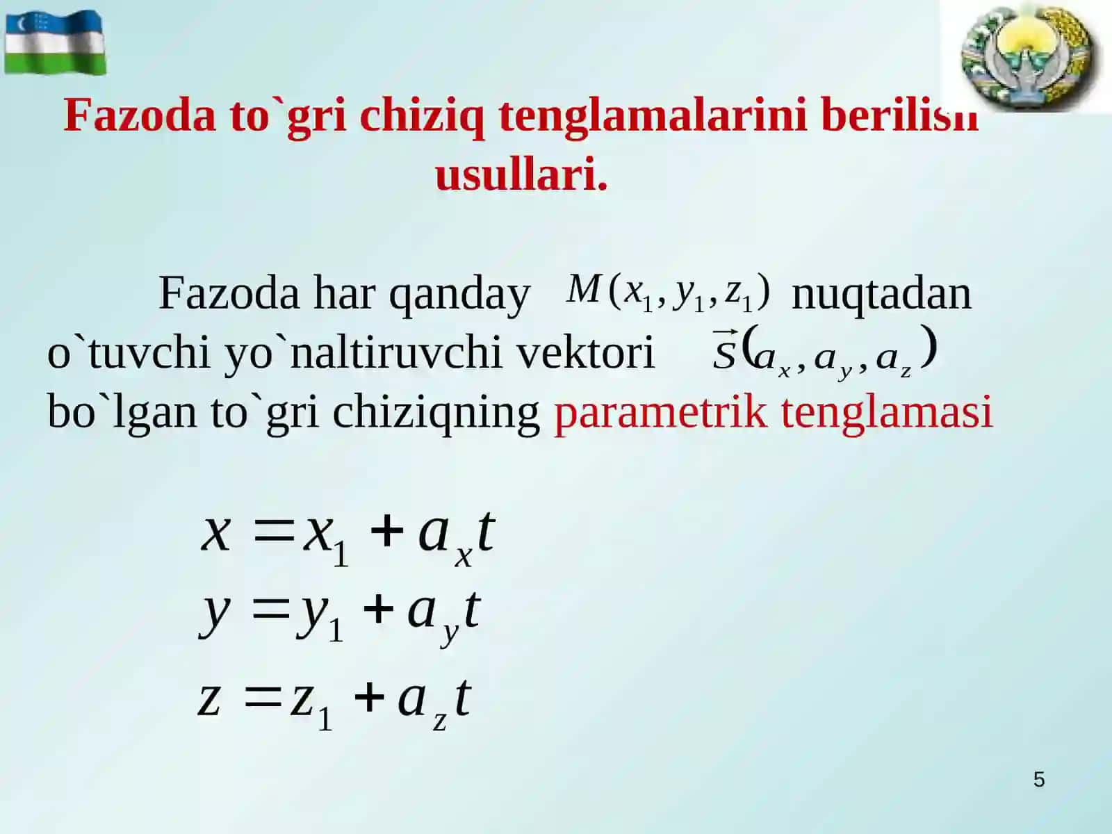 Fazoda to’g’ri chiziq tenglamalari 4