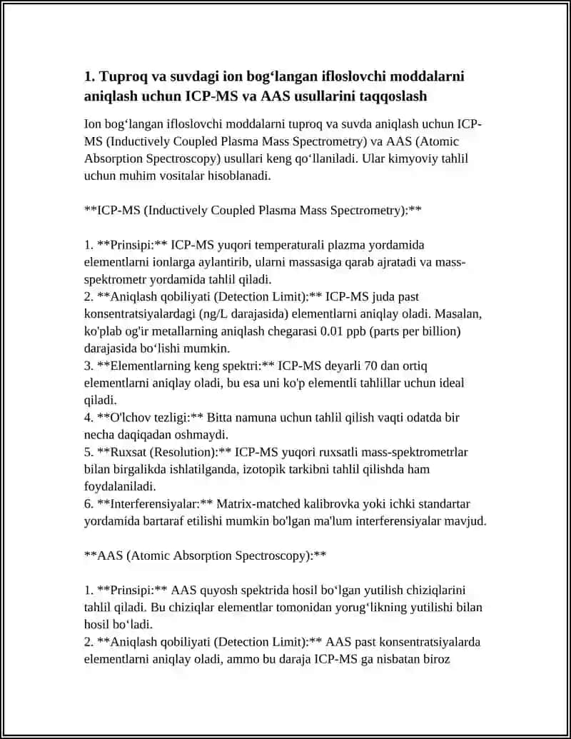 Tuproq va suvning ifloslanishida ion bog'lanishli ifloslovchi moddalarni aniqlash 4