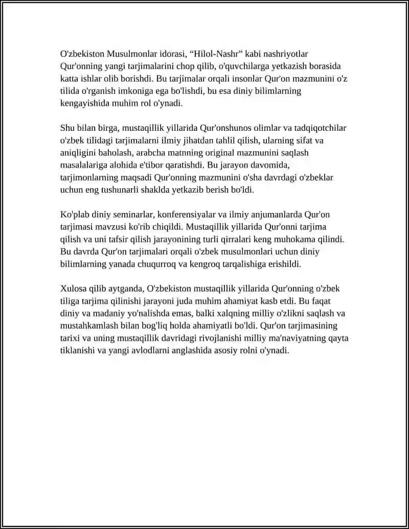 MUSTAQILLIK YILLARIDA QURONNING UZBEK TILIGA TARJIMA QILINISHI 4