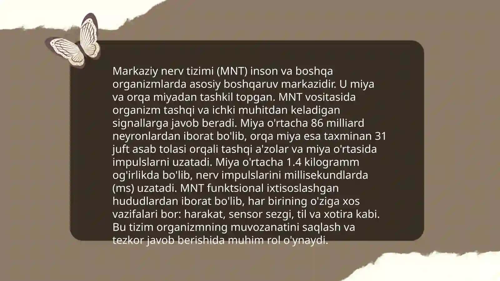 Nerv tizimi. Nerv sestemasi haqida malumot. Eshitish ko'rish Akmaljonova Dilso'z 4