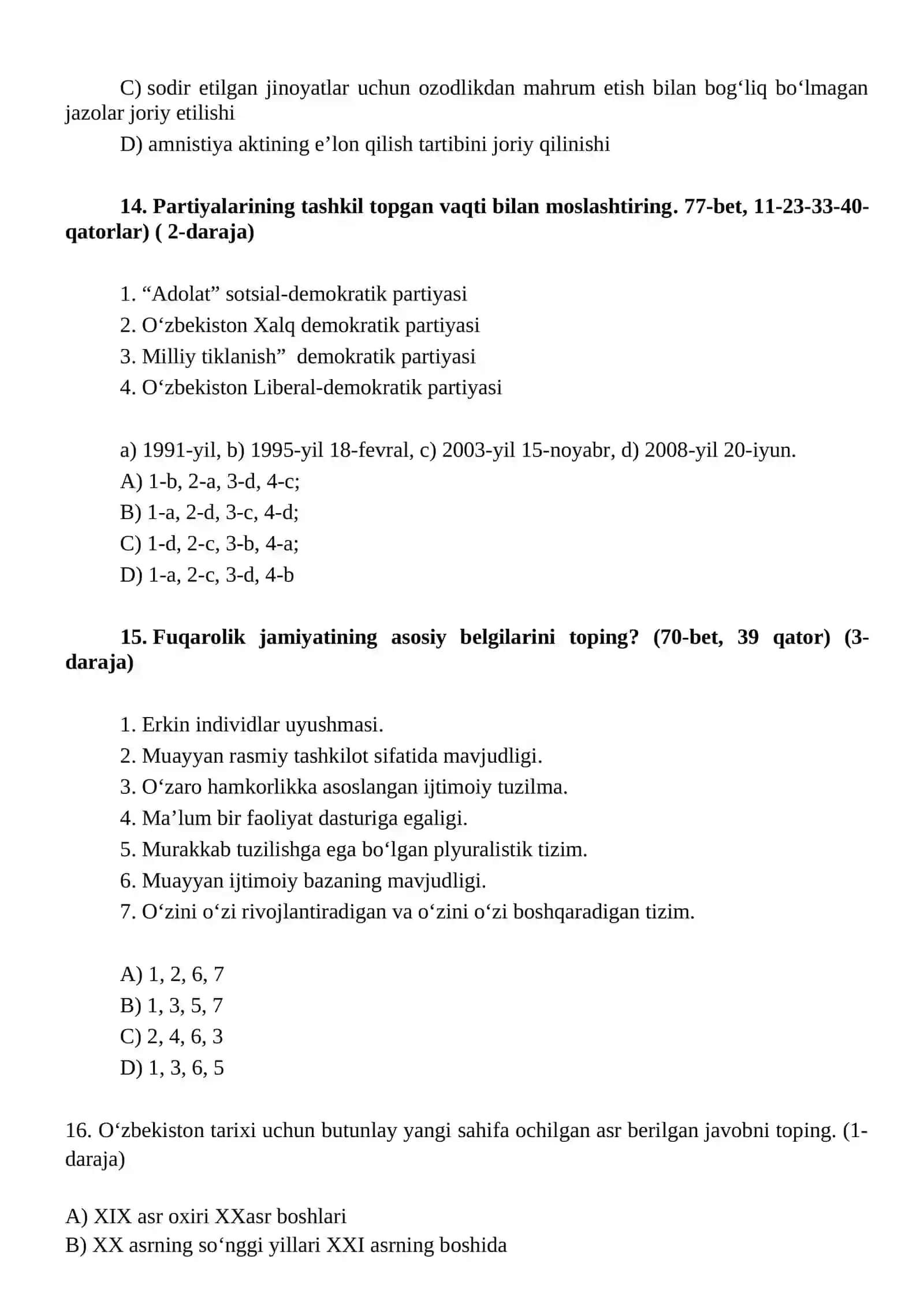 O’zbekistonning eng yangi tarixi fanidan test savollari 4