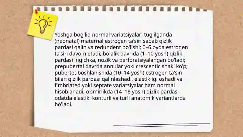 Bolalar va o`smirlarda qizlik pardasining anatomiyasi va fiziologiyasi 4