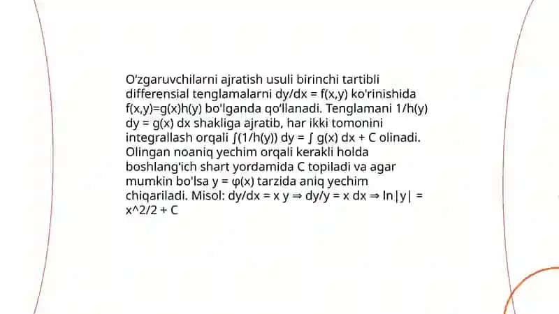 Birinchi tartibli, differensial tenglamalar 4