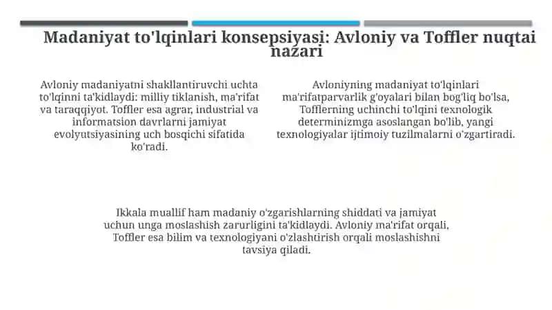 Avloniyning "madaniyatto‘lqinlari" va E.Töffler ning "uchinchito‘lqin" asari 4