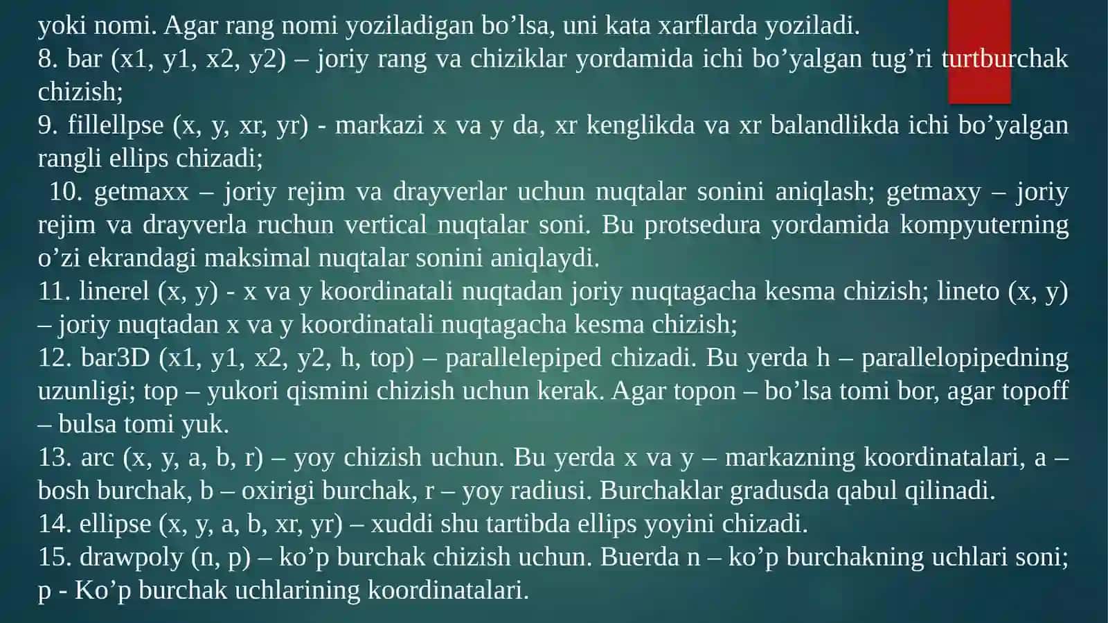 14-mavzu.Grafik va multimediya dasturlash tizimlarini qo’llash 4