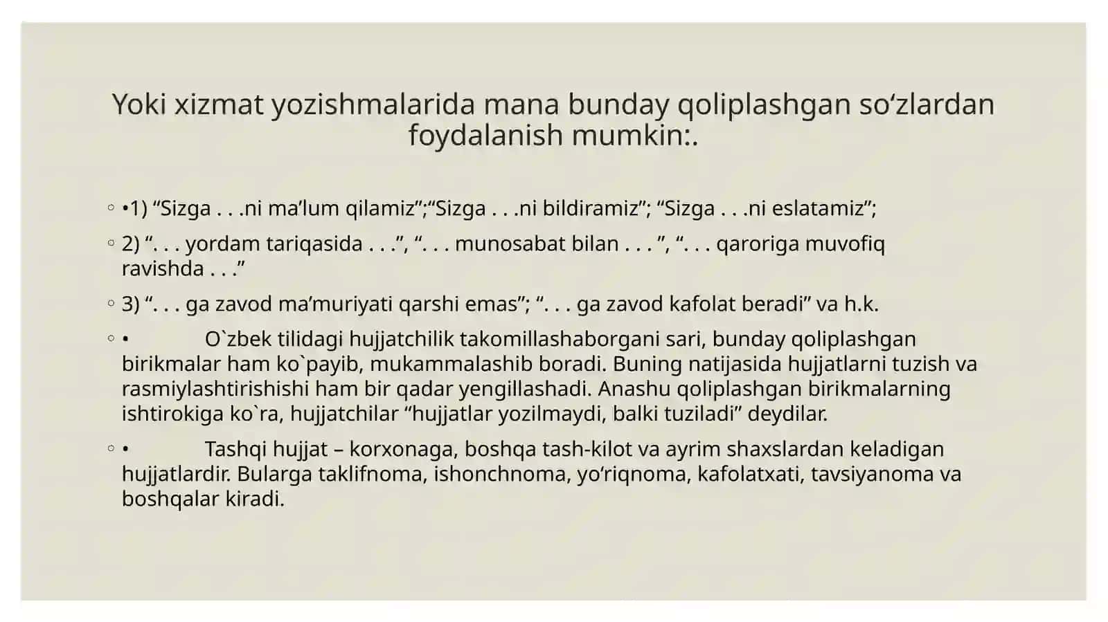 O‘ZBEK TILI SOHADA QÒLLANISHI FANIDAN TAYYORLAGAN TAQDIMOTI 4