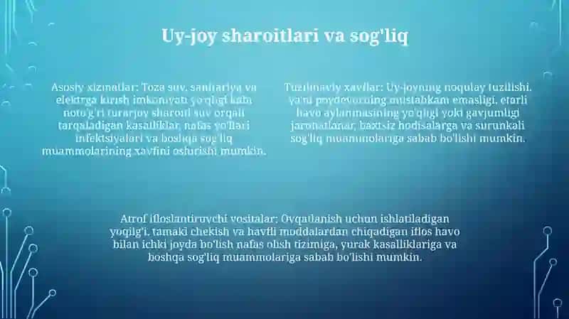Aholi Yashaydigan Joylarda Uy-Joy Sharoit Va Atrof Muhit Omillarining Aholi SogʻLigigaTaʼSiri 4