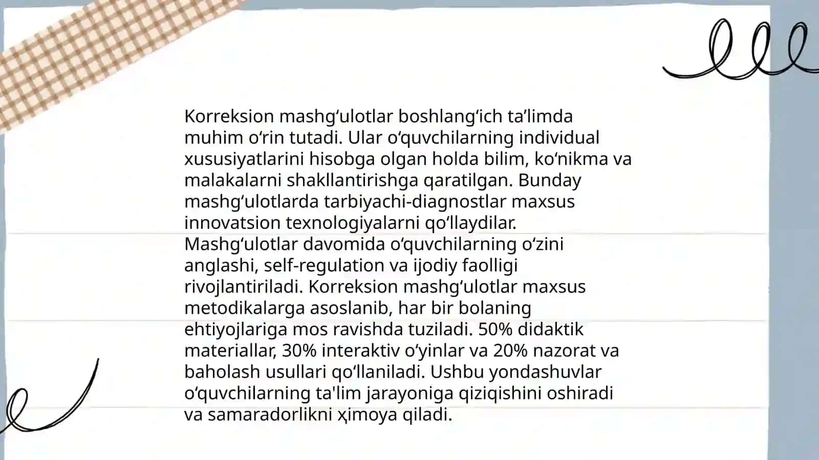 Korreksion mashgʻulotlarini tashkil etish xususiyatlari va mazmuni 4
