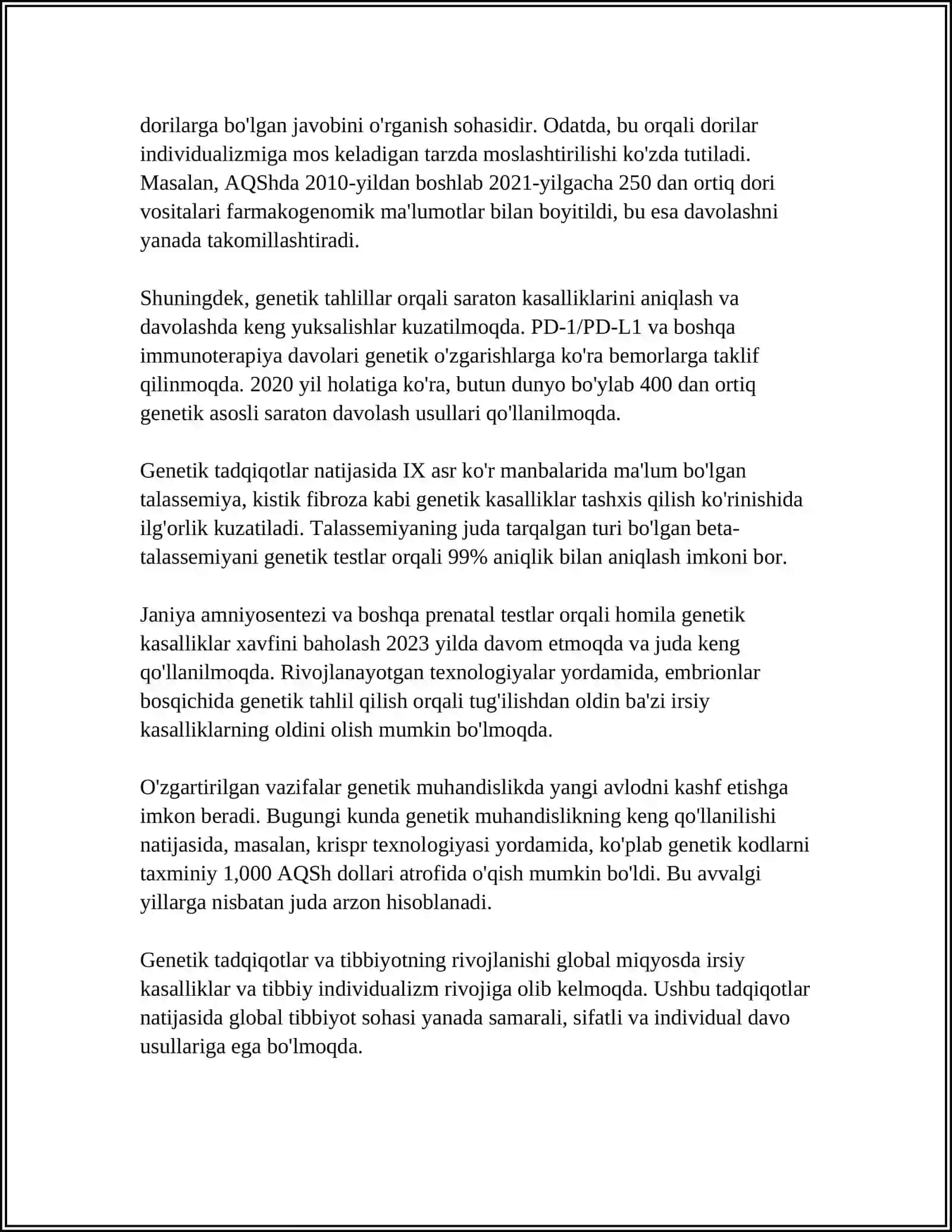 ODAM GENETIKASINI O'RGANISH USULLARINING TIBBIYOTDAGI AHAMIYATI 4