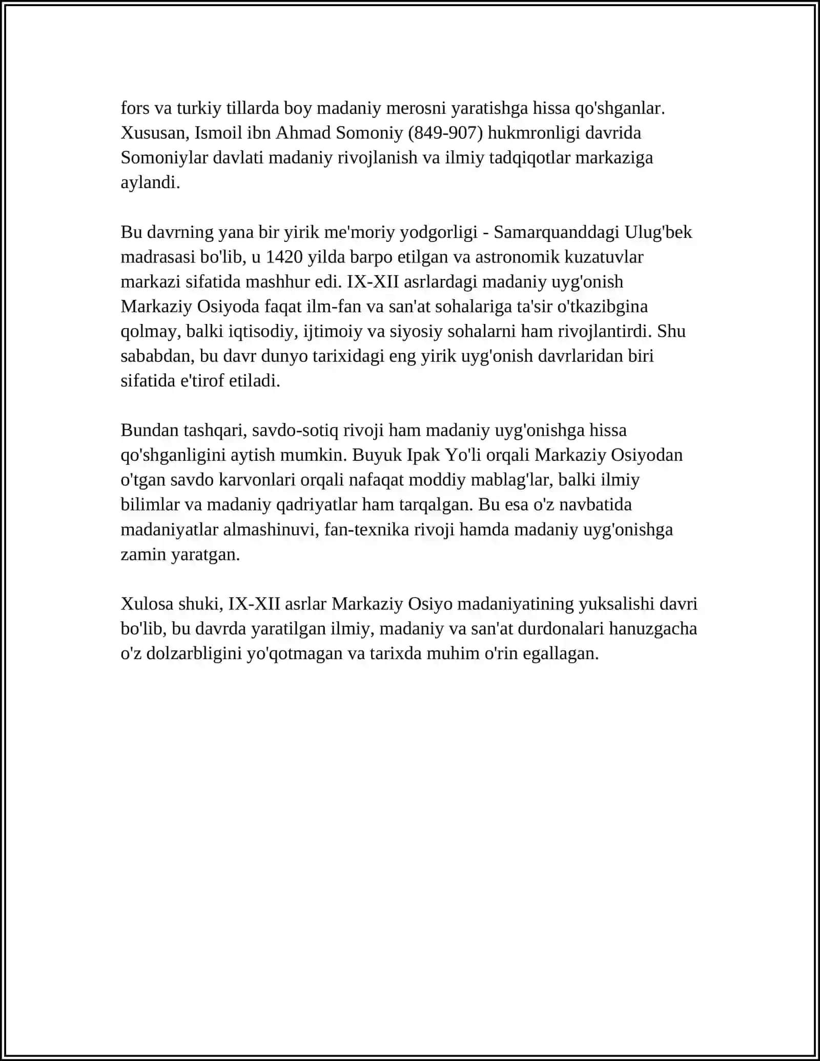 IX-XII ASRLARDA MAMLAKATIMIZ HUDUDIDA ROʻY BERGAN MADANIY UYGʻONISH (RENESSANS) BUYUK ALLOMALARNING JAHON SIVILIZATSIYASIGA QOʻSHGAN HISSASI 4
