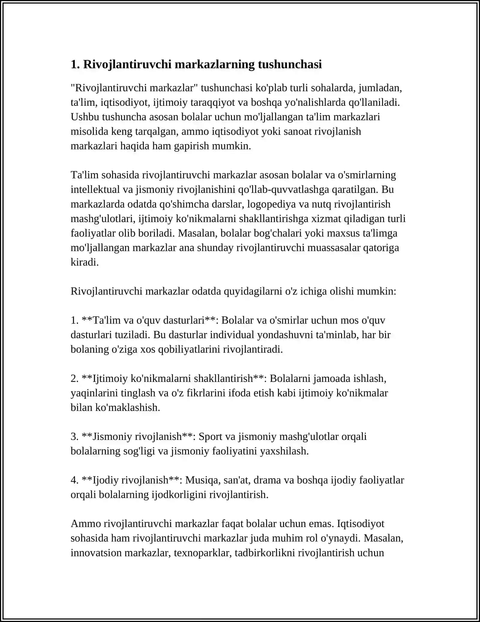 RIVOJLANTIRUVCHI MARKAZLARNI TASHKIL QILISH TEXNOLOGIYALARI METADOLOGIK VA NAZARIY ASOSLARI 4
