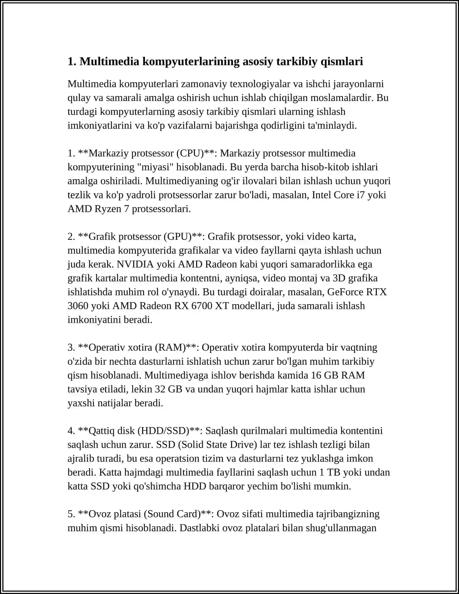 MULTIMEDIYALI KOMPYUTERLAR VA ULARNING ASOSIY VA ATROF QURILMALARI 4