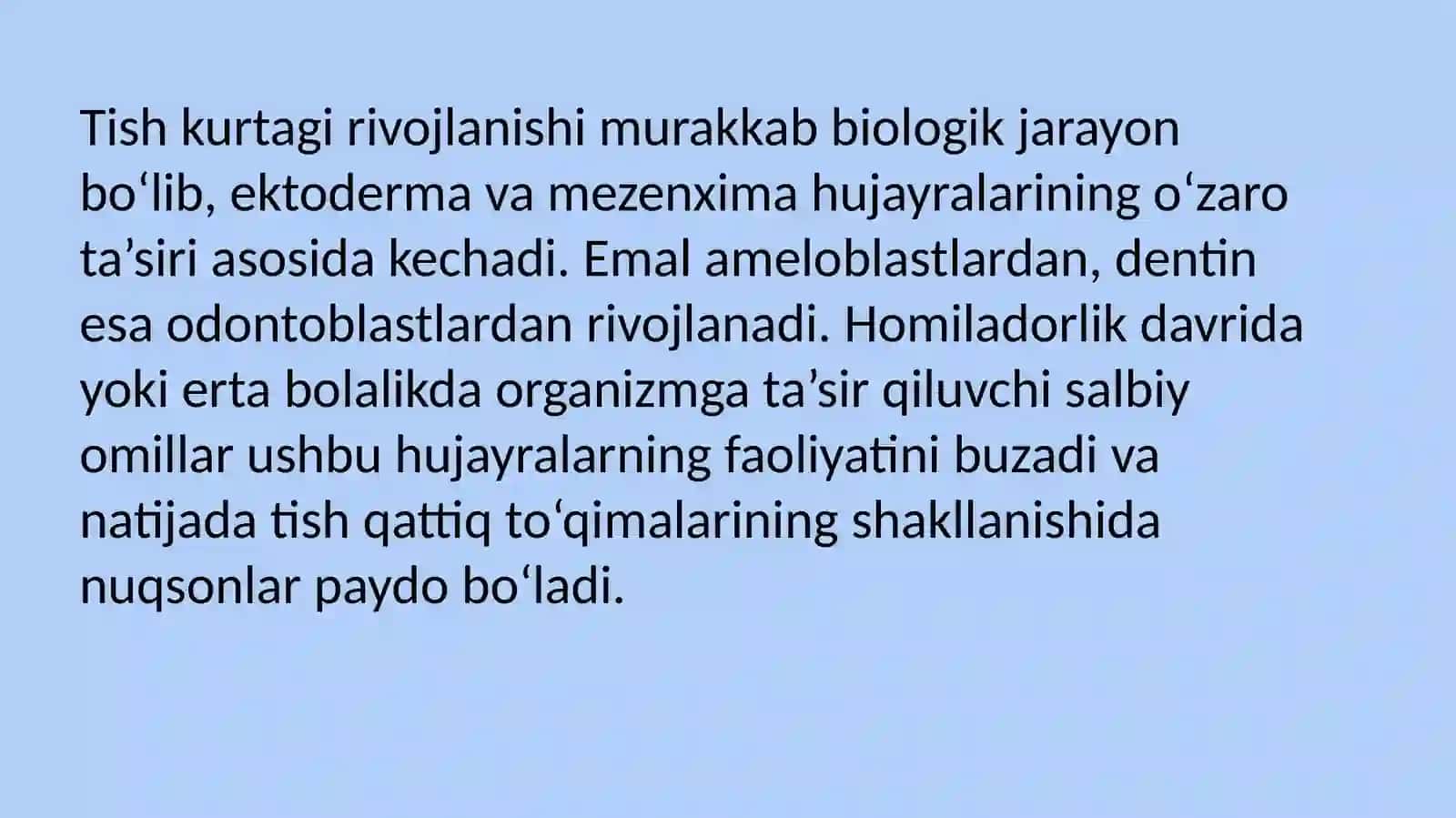 Tish kurtagi rivojlanish davrida yuzaga keladigan nokarioz kasalliklar va ularning tasnifi 4