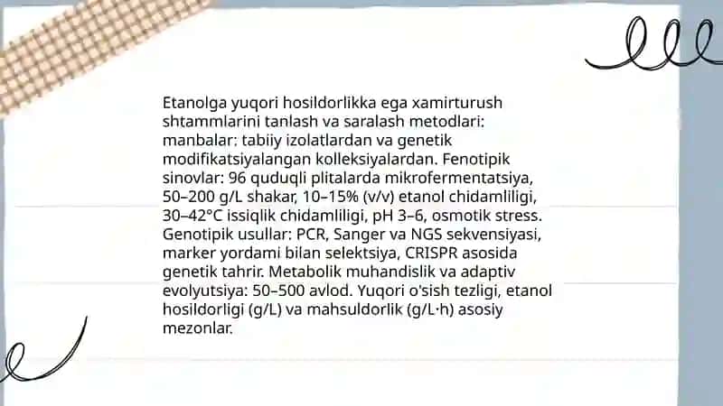 Etanol ishlab chiqarish uchun xamirturush biotexnologiyasi 4