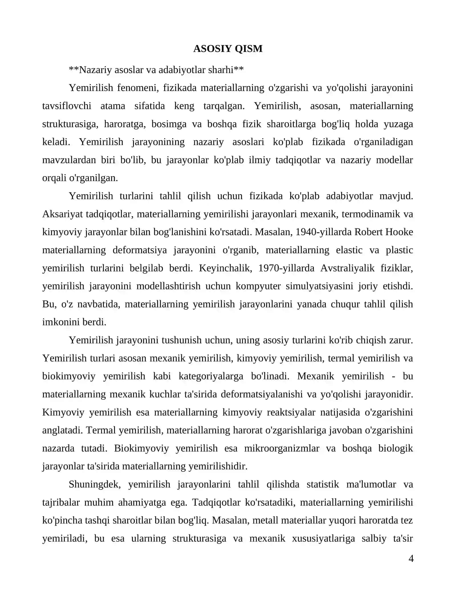 Yemirilish va uning turlarini o'rganish: Fizik nuqtai nazar 4