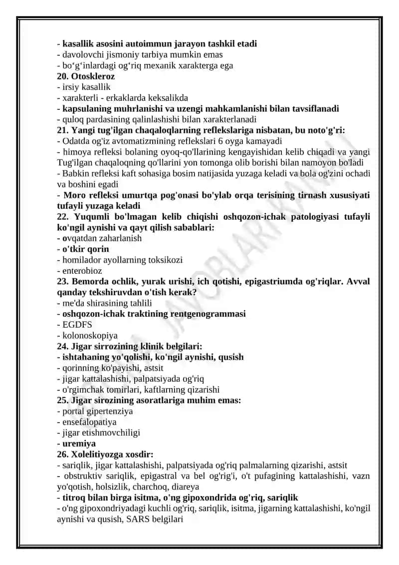 Oilaviy shifokorlik mutaxassisligi bo'yicha test savollari 4