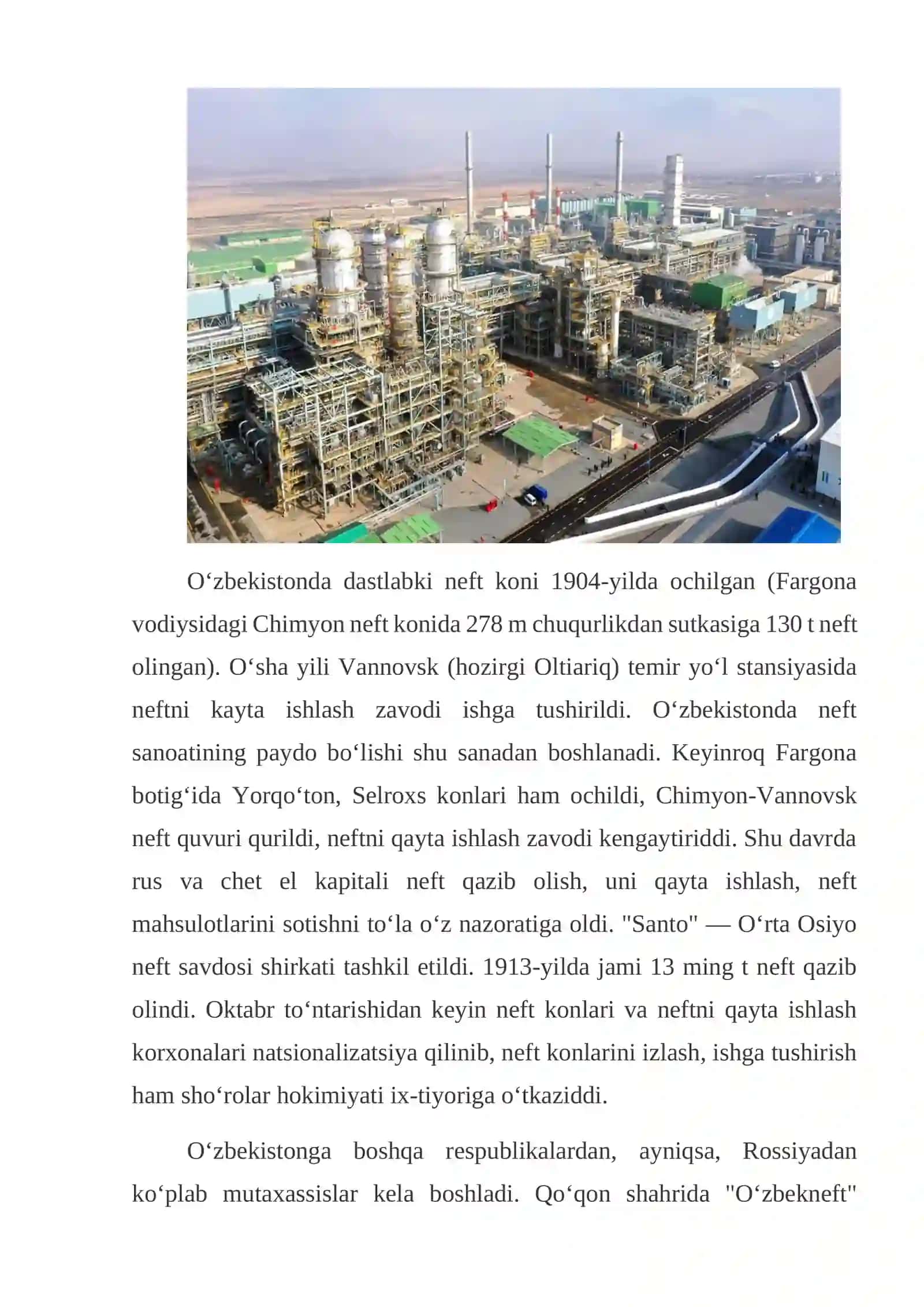 Respublikamizdagi neft va gazni qayta Ishlash sanoat korxonalari,ularning rivojlanish Bosqichlari referat tayyorlash Mavzusida tayyorlangan 4