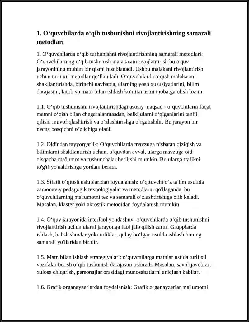 O‘QUVCHILARNI O‘QIB, ESHITIB TUSHUNISH, OG‘ZAKI VA YOZMA NUTQ MALAKASINI SHAKLLANTIRISHGA OID TEZIS TAYYORLASH 4