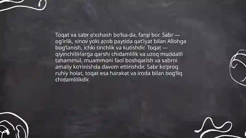 Sabr, Toqat, Iroda 4
