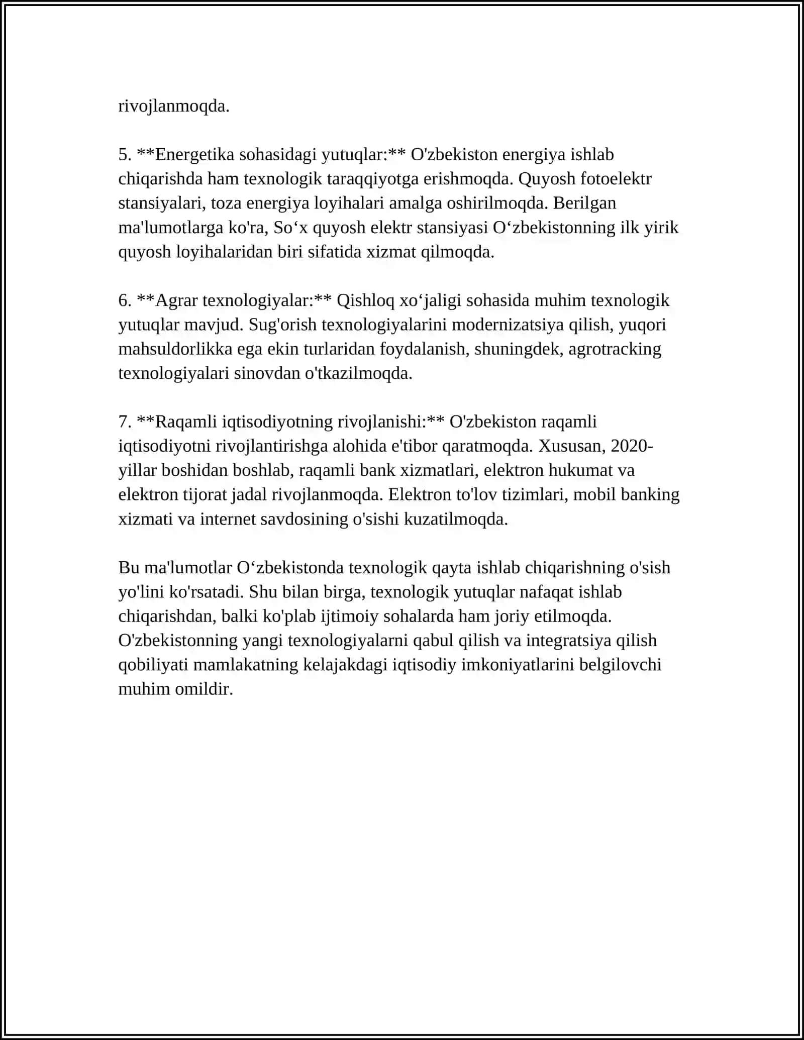 OʻZBEKISTON DA TEXNOLOGIYALI QAYTA ISHLAB CHIQARISH TARMOQLARINING RIVOJLANISHI 4