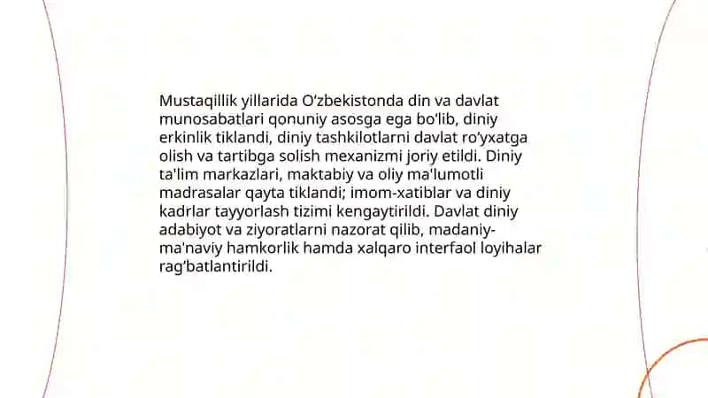 Musqatillik yillarida O’zbekistonda madaniy manaviy taraqqiyot 4