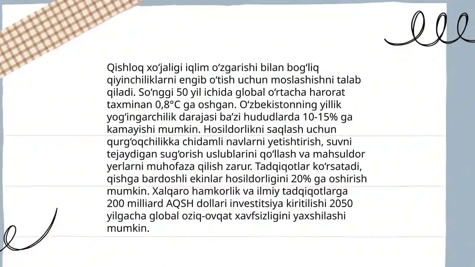 Iqlim sharoitlari va o’zgarishlariga moslashish hamda uning iqtisodiy zarurati 4